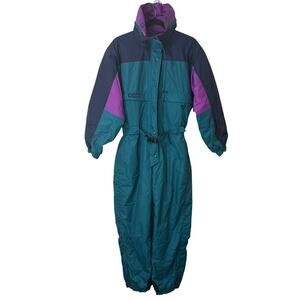 Columbia Women's Vintage Snow Suit One Piece Mountain Ski Teal Purple Medium